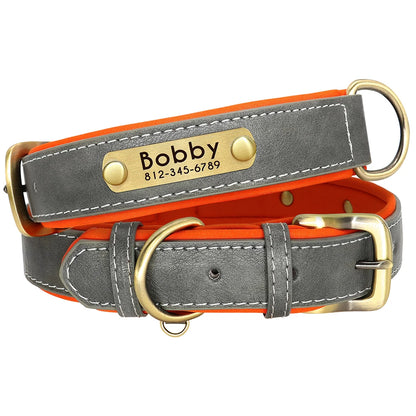 Customized Leather Dog Collar & Leash Set – Soft Padded Adjustable Collar for Small, Medium & Large Dogs with Engraved Nameplate