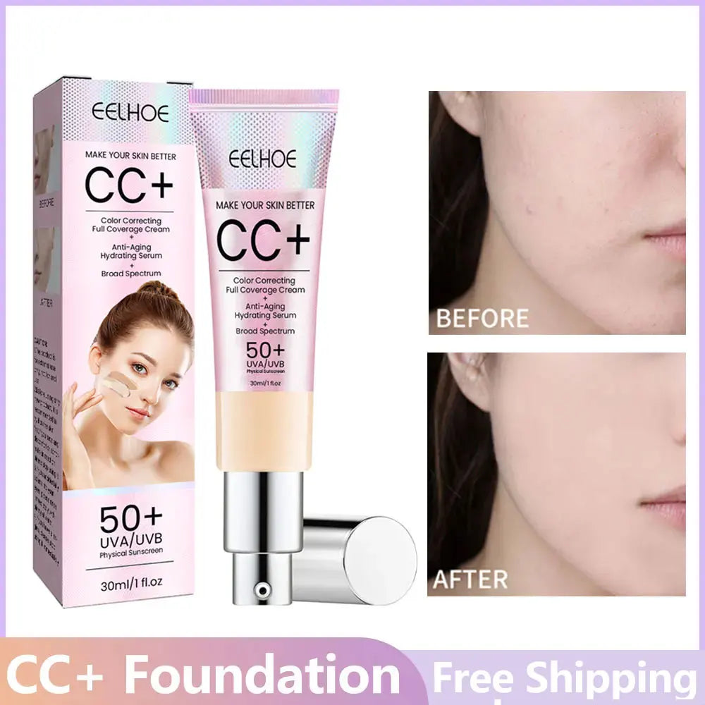 Waterproof CC Cream Foundation SPF 50 – Moisturizing Brightening Concealer with Oil Control, Sun Protection Makeup (1/2/3pcs)