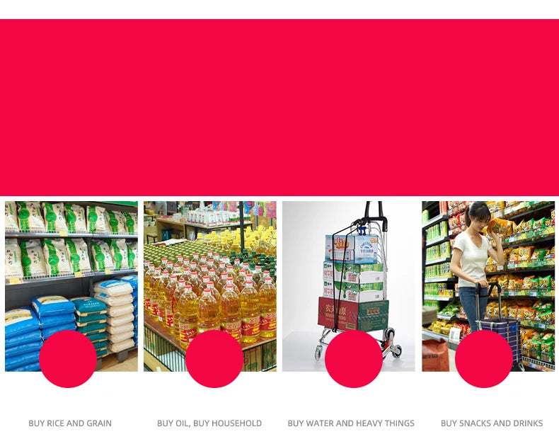 Aluminum Alloy Folding Grocery Cart – Portable Lightweight Shopping Trolley with Step Climbing for Supermarket & Food