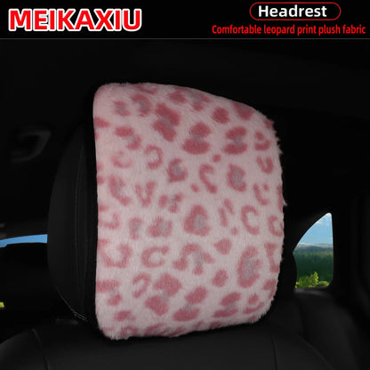 Leopard Print Faux Fur Car Headrest Cover - Soft Decorative Pillowcase for Stylish Interior Comfort