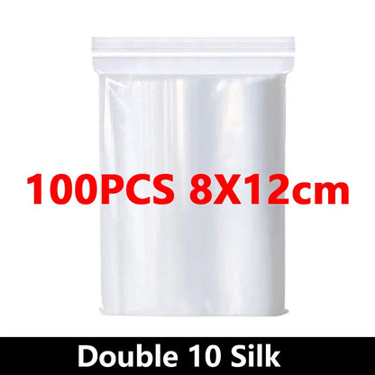 100PCS Thick Zipper Sealed Bags – Clear Plastic Storage Bags for Jewelry, Food Packing, Reclosable Ziplock Bags