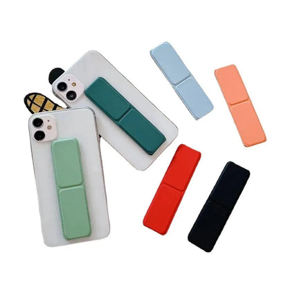 Folding Phone Stand - Self-Adhesive Desktop Sticky Back Phone Holder with Simple Push-Pull Design