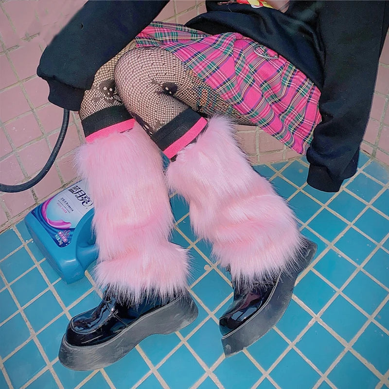 Women’s Faux Fur Leg Warmers – Fall Boot Covers & Stockings, Lolita Punk Harajuku Style Foot Warmers