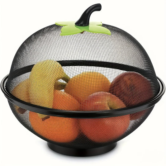 Metal Fruit Basket with Mesh Cover - Kitchen Storage Rack for Home & Outdoor Use