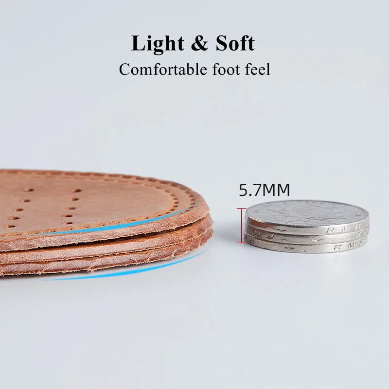 Real Cowhide Leather Insoles – Soft, Breathable, Anti-Slip Shock Absorbing Shoe & Boot Inserts