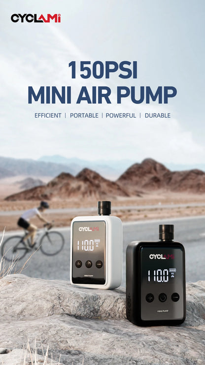CYCLAMI HW125 150PSI Portable Electric Bike Air Pump – Rechargeable Mini Tire Inflator for Schrader & Presta Valves