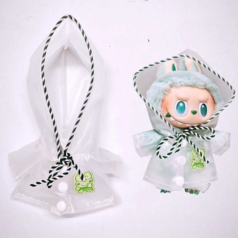 15-17cm Labubu Doll Clothes — Waterproof Raincoat & Rain Boots Outfit Set with Matching Accessories