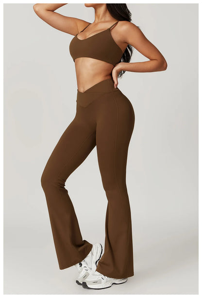 Women’s 2PCS Sportswear Yoga Set – Short Sleeve Crop Top & High Waist Leggings for Gym & Fitness