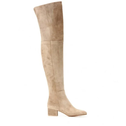 Women’s Over-the-Knee Winter Boots – Round Toe Mid Heel Faux Suede Black Fashion Shoes