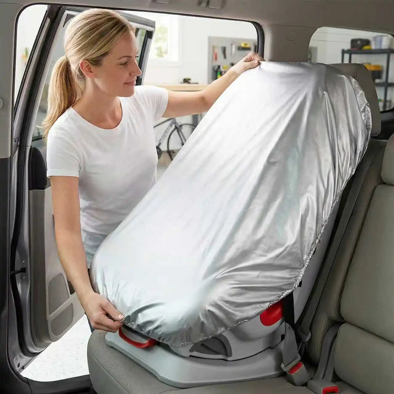 Silver Baby Car Seat Sun Shade - Universal UV Protection Cover for Heat Blocking & Travel Safety