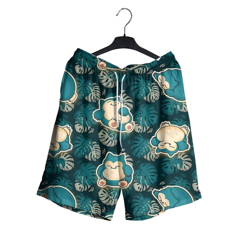 Snorlax Hawaiian Shirt & Shorts Set - Loose Casual Anime Summer Pajama Outfit
