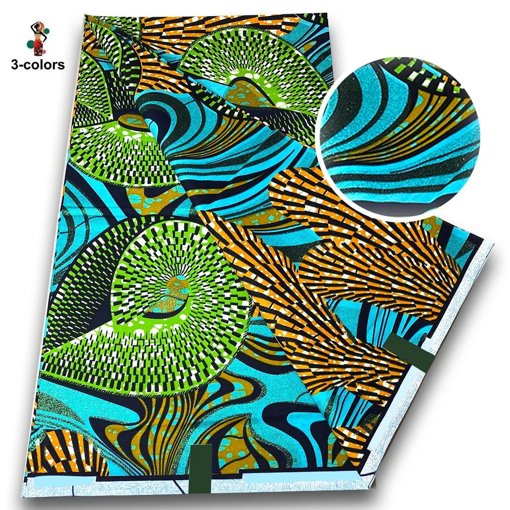 African Golden Wax Fabric - Glitter Gold Print Batik Ankara Pagne Material for Women