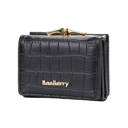 Baellerry Short Women’s Wallet — Crocodile Pattern Coin & Card Holder with Photo Slots, Hasp Purse for Girls