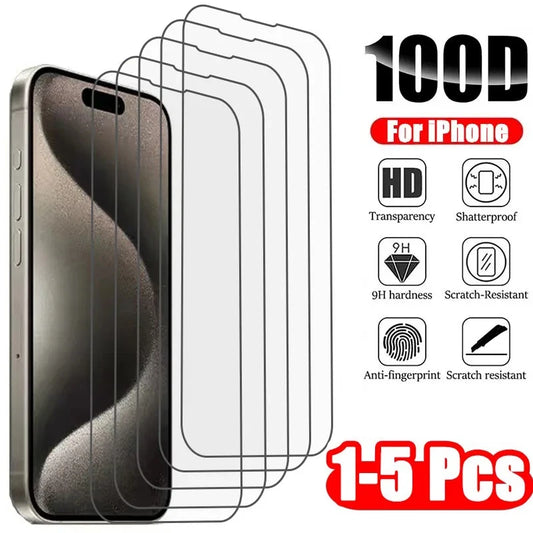 1-5Pcs Tempered Glass Screen Protector - iPhone 16 15 14 13 12 11 Pro Max 7 8 SE X XS XR Protective Glass Film
