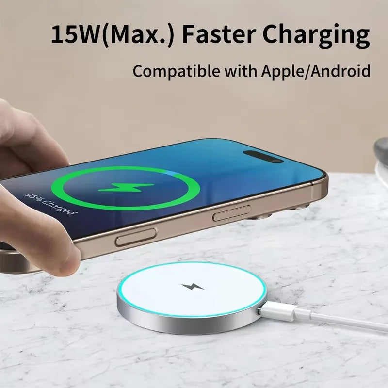 Qi2 15W Magnetic Wireless Charger for iPhone 12–18 Series - Fast Charging Pad for iPhone and AirPods
