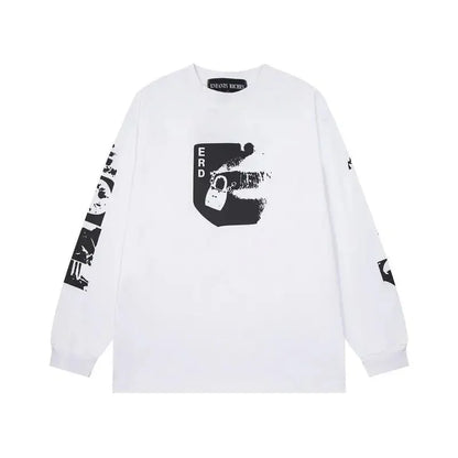 Washed Casual Hoodie Sweatshirt — Unisex Loose-Fit Street Style Crew Neck with Lip Print Letter Design, Vintage Comfortable Top