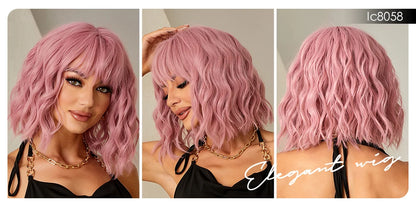 CharmSource Pink BOBO Short Synthetic Wig for Women — Natural Wave, High-Density, Heat-Resistant Hair for Daily & Party