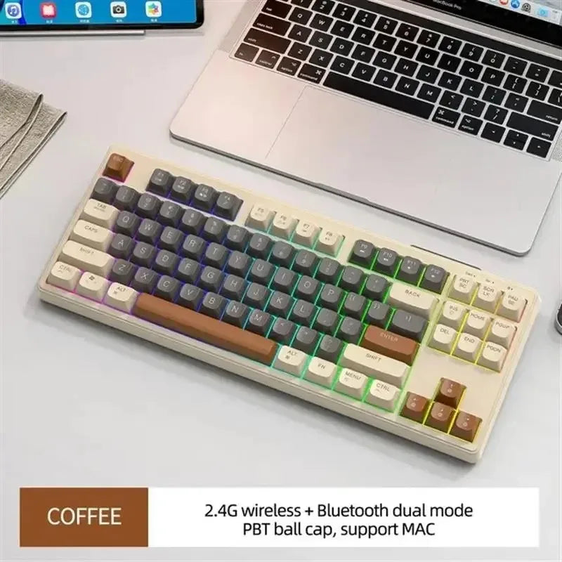 M87 Wireless 87-Key Dual Mode Bluetooth RGB Gaming Keyboard with PBT Keycaps and Rainbow Light
