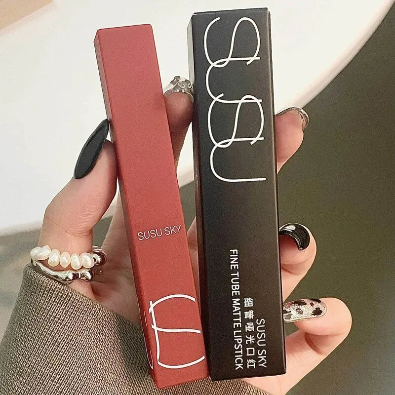 TX010 Thin Tube Matte Lipstick - Waterproof Sweatproof Long-Lasting Lip & Cheek Color Makeup