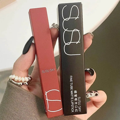 TX010 Thin Tube Matte Lipstick - Waterproof Sweatproof Long-Lasting Lip & Cheek Color Makeup