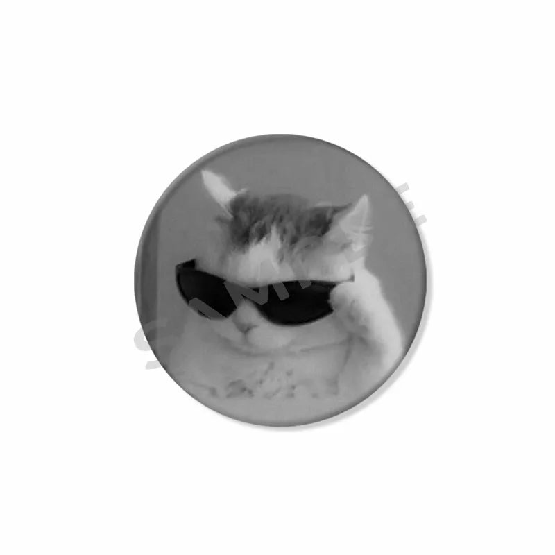 50mm Tinplate Cat Meme Button Pins – Funny Round Brooch Lapel Badge for Hats, Bags & Kids Gifts