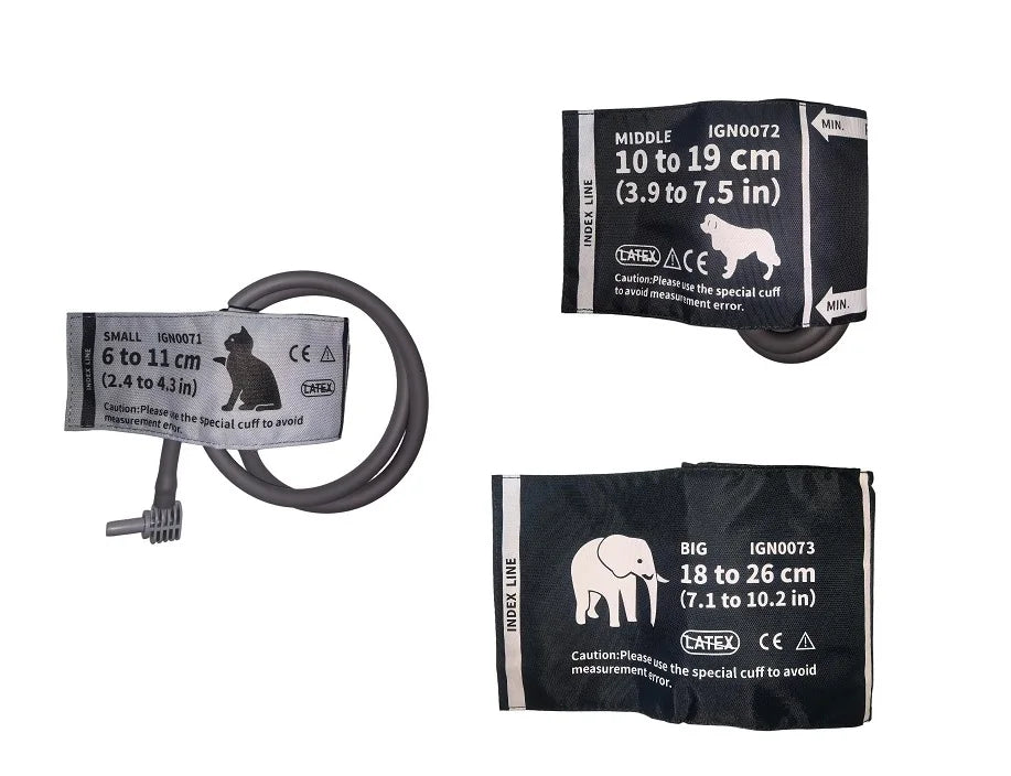 CONTEC 08A Veterinary Blood Pressure Monitor Accessories — Animal Cuffs, Clip SpO2 Probe, Charger Adapter, and Plastic Connector