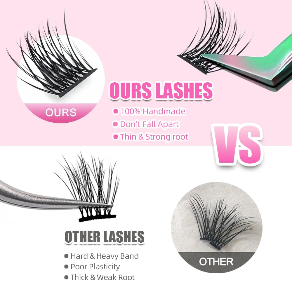 DIY 144 Cluster Lashes – Natural C/D Curl Individual Mink Eyelashes, Free Shipping, Home Makeup Supplies