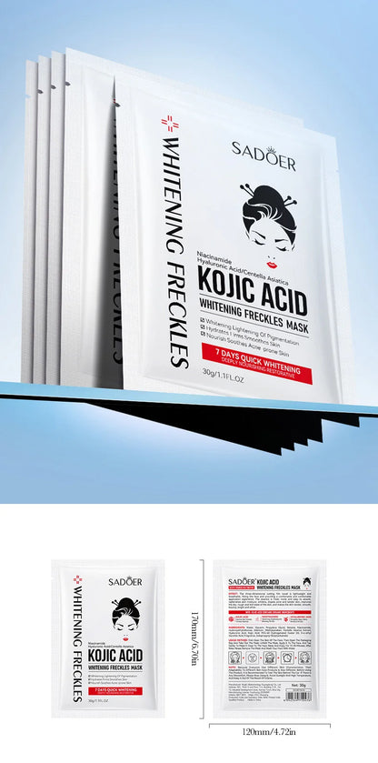 10pcs SADOER Kojic Acid Facial Sheet Masks — Moisturizing, Brightening & Hydrating Skincare
