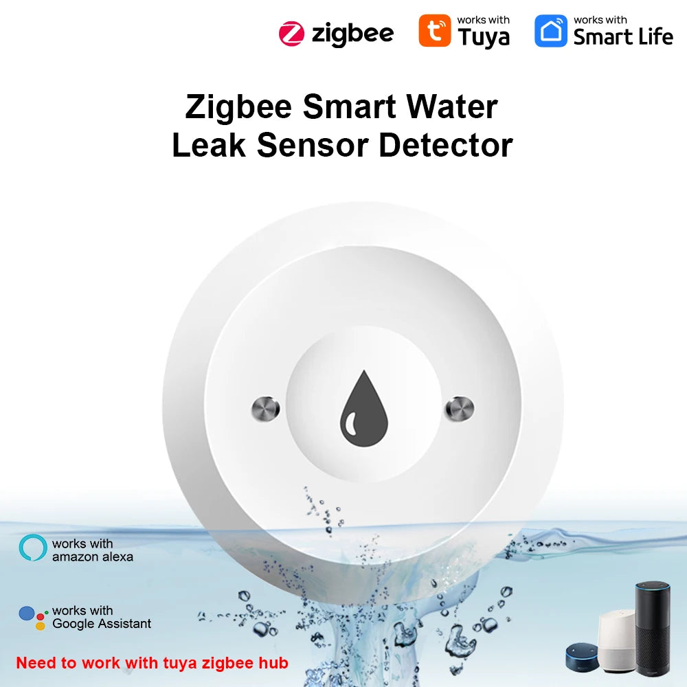ZigBee Water Sensor - Tuya Leak & Flood Detector for Kitchen/Bathroom, App Remote Monitoring & Home Assistant Support