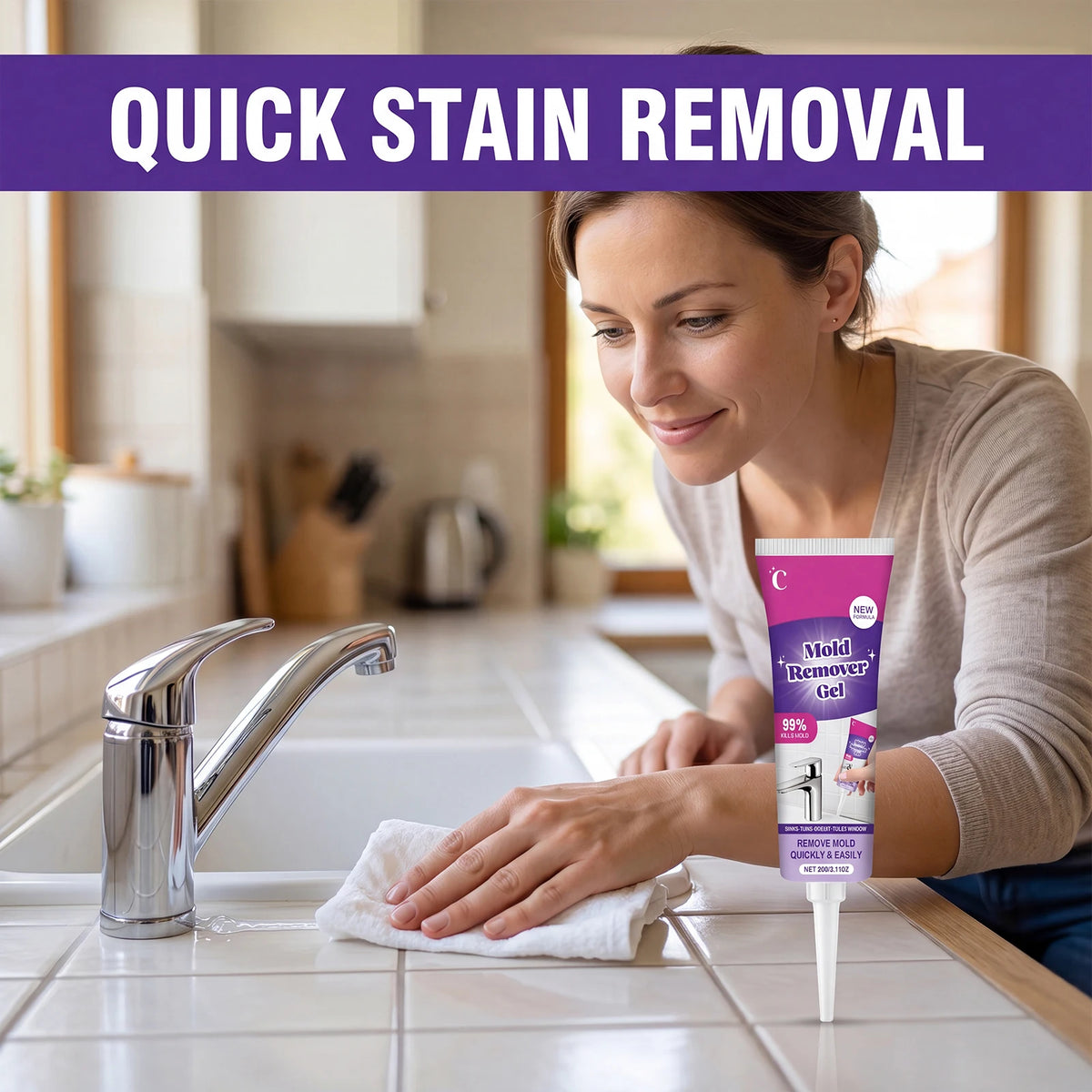Multi-Purpose Cleaning Gel Stain Remover - Powerful Cleaner for Tile Grout, Sinks, Floors, Toilets & Household Surfaces