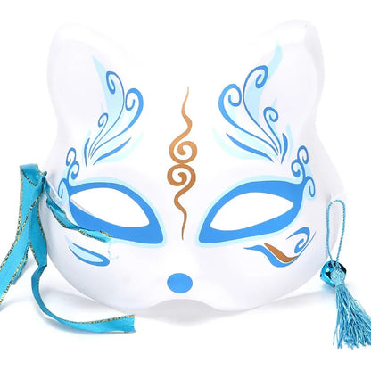 Hand-Painted Fox Mask –  Anime-Inspired Half-Face Cosplay Mask for Raves, Festivals, Masquerade Parties & Costumes