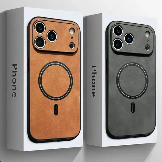 MagSafe Leather Shockproof Phone Case - Magnetic Wireless Charging Cover for iPhone 11, 12, 13, 14, 15, 16 & 17 Series