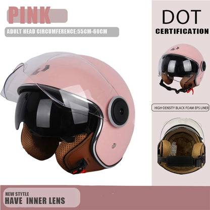 DOT Certified Vintage Open Face Motorcycle Helmet – Retro 3/4 Cruise Casco Casque Moto for Men & Women