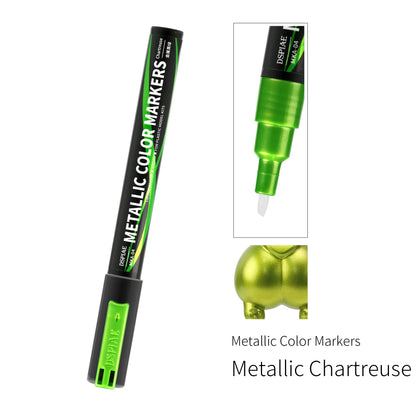 DSPIAE MKA Super Metallic Brush Marker Pens – Water-Based Eco-Friendly Paint Pens (Pink, Orange, Red, Blue, Green, Silver, Gold)