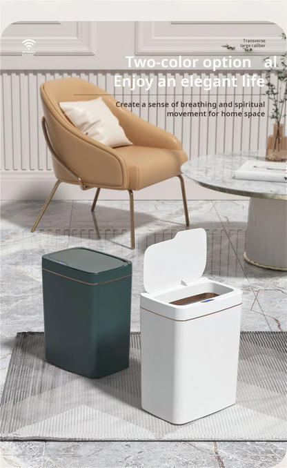 15L Smart Automatic Bathroom Trash Can — Touchless Electronic Sensor Bin with Self-Bagging, White Narrow Garbage Bin for Smart Home