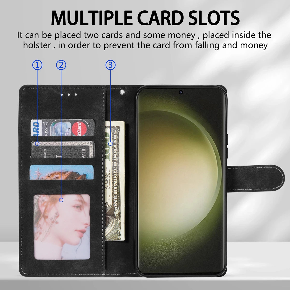 Magnetic Leather Wallet Case for Samsung Galaxy S25 Ultra–S8 – Skin-Friendly Flip Cover with Card Slots & Stand Function
