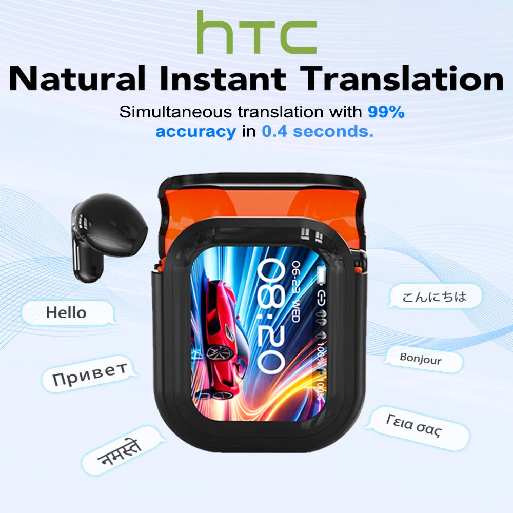 HTC NE20 Bluetooth 6.0 Translator Wireless Earbuds – Real-Time Translation Headphones, IPX4 Waterproof, Long Battery Life
