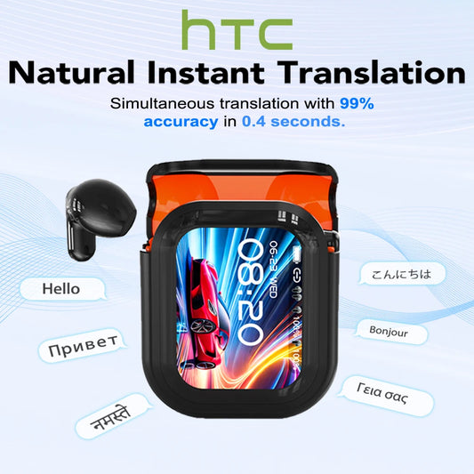 HTC NE20 Bluetooth 6.0 Translator Wireless Earbuds – Real-Time Translation Headphones, IPX4 Waterproof, Long Battery Life