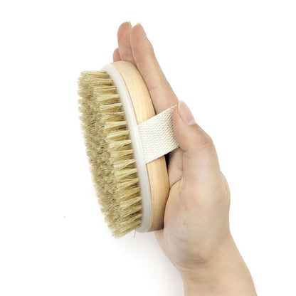 2-in-1 Natural Bristle Body Brush – Dry Skin Exfoliator & Anti-Cellulite Massager for Blood Circulation