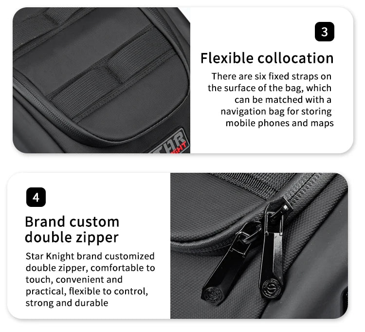 Waterproof Motorcycle Seat Back Bag – Large Capacity Hard Tail Box Luggage for Racing & Riding, Black Fuel Tank Motorbike Storage