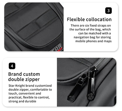 Waterproof Motorcycle Seat Back Bag – Large Capacity Hard Tail Box Luggage for Racing & Riding, Black Fuel Tank Motorbike Storage
