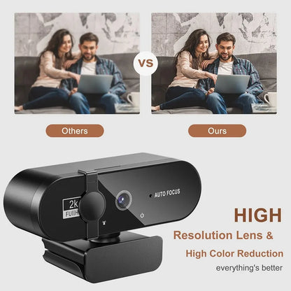 4K Webcam with Microphone - 1080P Mini Camera, 2K Full HD, Auto Focus for PC, Laptop, Video Shooting