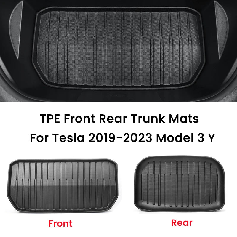 Tesla Model 3/Y Front & Rear Trunk Mats – Upgrade TPE Protective Cargo Liner & Storage Box Floor Pads