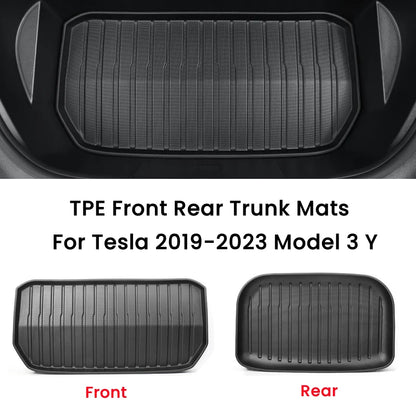 Tesla Model 3/Y Front & Rear Trunk Mats – Upgrade TPE Protective Cargo Liner & Storage Box Floor Pads