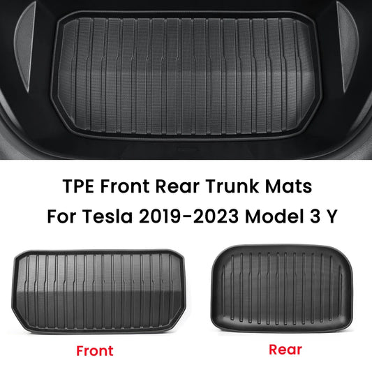 Tesla Model 3/Y Front & Rear Trunk Mats – Upgrade TPE Protective Cargo Liner & Storage Box Floor Pads