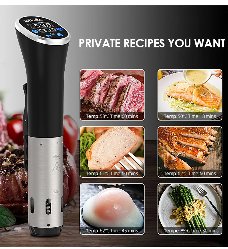 Wancle 1100W Sous Vide Cooker - LCD Touch Immersion Circulator, Accurate Cooking, IPX7 Waterproof with Digital Display