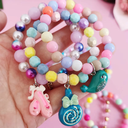 Children’s Unicorn Cartoon Bracelet – Cute Heart & Star Elastic Candy Beads for Kids Girls, Lovely Jewelry