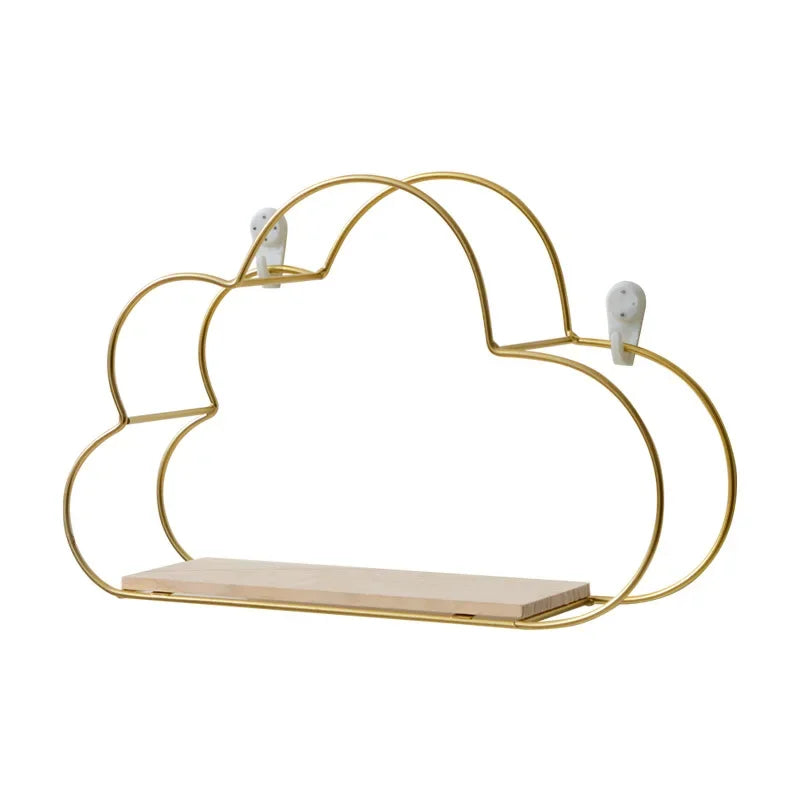 Creative Cloud Iron Shelving Wall Shelf – Nordic Style Wooden Clapboard for Children's Room Decoration and Display