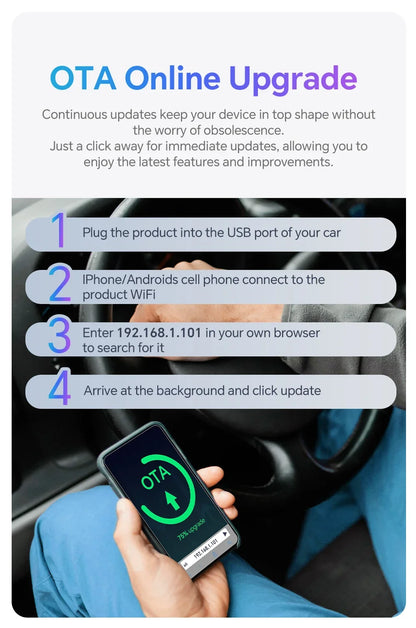 2025 Wireless Android Auto Adapter — Wired to Wireless CarPlay Smart Box with USB Plug & Play, WiFi Auto Connection & Online Upgrade