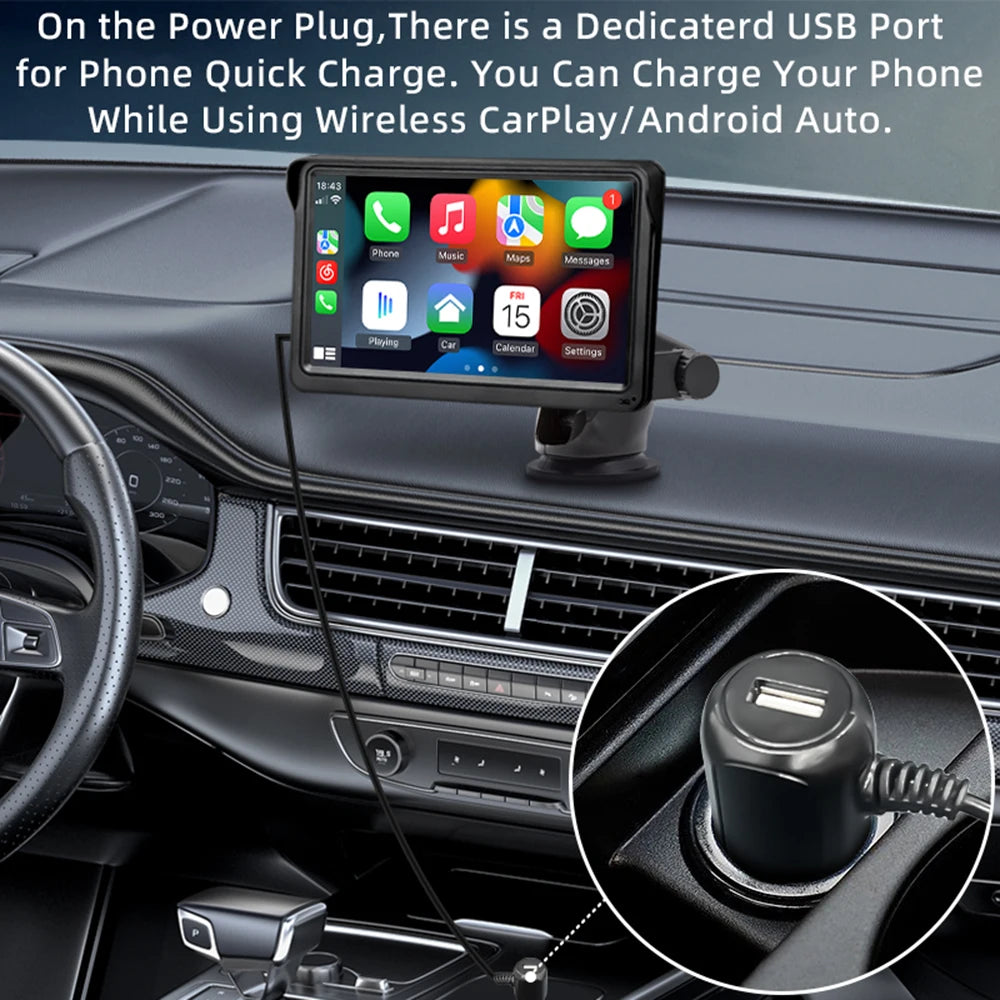 HIPPBQCC 7-Inch Car Radio – CarPlay & Android Auto Multimedia Player, Portable Touch Screen, USB/AUX, Rear View Camera Support